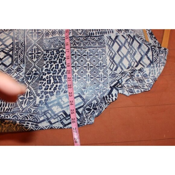 Ava James Womens 3X Blue Geometric Print Short Sleeve Top - Picture 6 of 8
